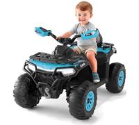 Quad électrique pour enfant 12 V avec télécommande, phares LED, musique, Bluetooth, USB, fonction d'apprentissage et drapeau LED, design tout-terrain, convient à partir de 3 ans (bleu turquoise)