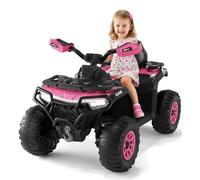 Quad électrique pour enfants 12 V avec télécommande, phares LED, musique, Bluetooth, USB, fonction d'apprentissage et drapeau LED, design tout-terrain, convient à partir de 3 ans (rose foncé)