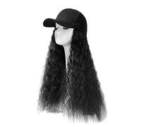 Quad Homme Bouclés coiffure cheveux cheveux attachés réglable perruque vague casquette de baseball chapeau longue perruque Homme Tendance (A, One Size)