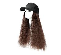 Quad Homme Bouclés coiffure cheveux cheveux attachés réglable perruque vague casquette de baseball chapeau longue perruque Homme Tendance (B, One Size)