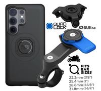 QUAD LOCK Support Téléphone Moto Noir + Amortisseur Vibration Galaxy S26 Ultra