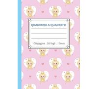 QUADERNO 1 CM PER LA SCUOLA PRIMARIA - 100 PAGINE A4, CARTA BIANCA, QUADRETTONI, SENZA MARGINE CON PERSONAGGIO CARINO IN COSTUME DI CONIGLIETTO: ... COPERTINA FLESSIBILE ROSA LUCIDA, FORMATO A4