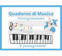Quaderno di Musica Pentagrammato: per Bambini. Formato piccolo A5 orizzontale, 4 pentagrammi per pagina, pentagramma grande