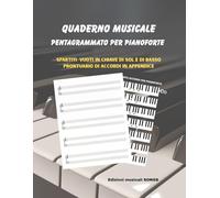 QUADERNO MUSICALE PENTAGRAMMATO PER PIANOFORTE: Spartiti vuoti in chiave di sol e di basso + prontuario accordi in appendice