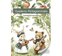 Quaderno Pentagrammato 6 pentagrammi per pagina: per bambini | formato grande A4 | linee larghe | Indice iniziale, Mini Guida Musicale e Glossario | Scuola primaria e Istituti musicali