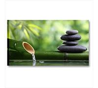 Quadri L&C ITALIA Bambu Zen 2 - Cadre moderne 90 x 45 cm Impression sur toile tableaux meubles maison Salon Bureau Spa Bien-être pierres Hotel Black Stone pierres noires bambou bamboo nature eau