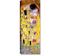 Quadri L&C ITALIA Klimt Le Baiser. Peinture à la main sur toile 30 x 83 cm impression panneau vertical toile et bois pour accrocher au mur, reproduction d’auteurs célèbres, jaune