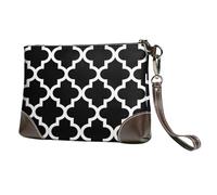 quadrilobe marocain Noir et Blanc,Sacs à Main en Cuir PU pour Femmes, Pochette à Fermeture éclair, Portefeuille, Sac à Main avec dragonne
