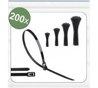 Quadrios 25CA704 25CA704 Serre-câble 150 mm, 200 mm, 250 mm, 300 mm 5 mm noir réouvrable, avec fermeture à levier, stabilisé aux UV, résistant aux intempéries