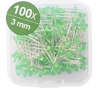 Quadrios Assortiment de LEDs vert rond 3 mm 100 mcd 30 ° 20 mA 2.0 V Box