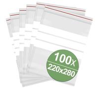 Quadrios Sacs à fermeture par pression - Avec bande d'identification - 220 mm x 280 mm (l x H) - En polyéthylène transparent