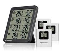 Bresser Thermo-hygromètre Quadro NV – 4 mesures, capteur intégré +3 capteurs sans fil, Smiley, IP44, noir