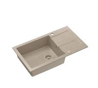 QUADRON Christian 136 XL Évier de cuisine en granit beige, dimensions : 78 x 45 x 18,5 cm, avec siphon manuel et égouttoir, 1 bac encastrable