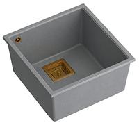 Quadron David 40 Évier en granit, dimensions : 41 x 42 x 22,5 cm, 1 chambre à encastrer, meuble encastrable à partir de : 45 cm (Gris + PVD cuivré)