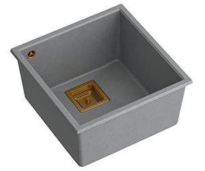 Quadron David 40 Évier en granit, dimensions : 41 x 42 x 22,5 cm, 1 chambre à encastrer, meuble encastrable à partir de : 45 cm (Gris + PVD cuivré)
