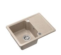 QUADRON Évier BABY JOHNNY 116 GraniteQ River Sand, évier de cuisine en granit, évier encastré 1 bac en 58 x 44 x 18 cm, couleur: beige, évier en granit, évier 1 bac, avec siphon, avec égouttoir