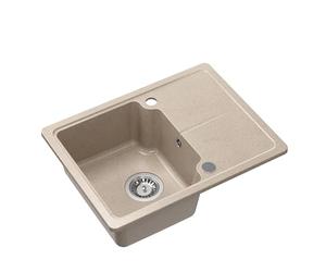 QUADRON Évier BABY JOHNNY 116 GraniteQ River Sand, évier de cuisine en granit, évier encastré 1 bac en 58 x 44 x 18 cm, couleur: beige, évier en granit, évier 1 bac, avec siphon, avec égouttoir