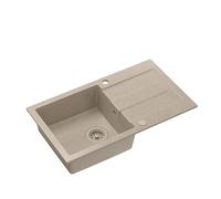 QUADRON Evier Beige - Taille 78 x 45 x 18,5 cm - Granit Evier Simple de Cuisine - Avec Siphon Manuel et Égouttoir - 1 Bassin Évier à Encastrer