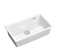QUADRON Evier cuisine 1 bac Granit | Taille 70 x 37 x 23,5 cm Couleur: Blanc + Acier (Bac Encastré) | LOGAN 110 évier de cuisine simple | évier à encastrer sous le meuble à partir de 80 cm