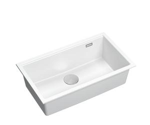QUADRON Evier cuisine 1 bac Granit | Taille 70 x 37 x 23,5 cm Couleur: Blanc & Acier | LOGAN 110 Evier de cuisine simple | Evier à encastrer sous le meuble à partir de 80 cm