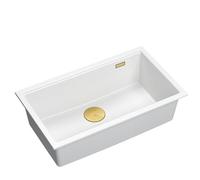QUADRON Evier cuisine 1 bac Granit | Taille 70 x 37 x 23,5 cm Couleur: Blanc + Or Pvd (Evier Encastrable) | LOGAN 110 Evier de cuisine simple | Evier à encastrer sous le meuble à partir de 80 cm
