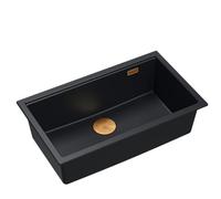 QUADRON Evier cuisine 1 bac Granit | Taille 70 x 37 x 23,5 cm Couleur: Pure Carbon + Cuivre Pvd (Bac Encastré) | LOGAN 110 évier de cuisine simple | Lavabo Évier de cuisine en granit