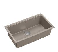 QUADRON Evier cuisine 1 bac Granit | Taille 70 x 37 x 23,5 cm Couleur: Taupe Doux + Acier (Évier Encastrable) | LOGAN 110 évier de cuisine simple | évier à encastrer sous le meuble à partir de 80 cm
