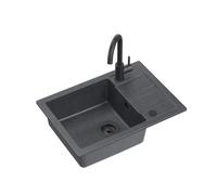 QUADRON Evier cuisine granit 62 x 44 x 17,5 cm Beige GO SMART Evier en granit simple bassin encastré avec robinetterie