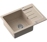 QUADRON Evier cuisine granit | Taille 44 x 60 x 18,5 cm, Beige | JOHNNY 110 Evier en granit Evier simple bassin | Evier encastré avec trou pour robinet | evier cuisine 1 bac