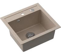 QUADRON Evier cuisine granit | Taille 47 x 50 x 18,5 cm, Beige | JOHNNY 110 Evier en granit Evier simple bassin | Evier encastré avec trou pour robinet | evier cuisine 1 bac