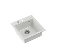 QUADRON évier cuisine granit | Taille 50 x 52 x 20 cm, Beige + Acier | PETER 110 granit évier simple bassin | évier encastré avec trou pour robinet | evier cuisine 1 bac