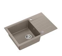 QUADRON Evier de cuisine en granit PETER 111 GraniteQ, Evier encastré 1 bac en 78 x 50 x 20 cm, couleur: Soft Taupe, Evier en granit avec siphon et couvercle, bac simple avec égouttoir