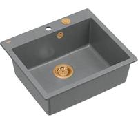QUADRON Évier de cuisine, gris et cuivre, dimensions : 57 x 50 x 22 cm, en granit Morgan 110, encastrable, avec trou pour robinet, simple, évier de cuisine, simple bac