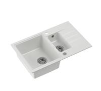 QUADRON Évier double bassin Évier de cuisine | Taille 78 x 50 x 20 cm, Blanc et Acier | PETER 156 Granit Évier en granit | Évier double bassin Cuisine | Élément bas à partir de : 60 cm