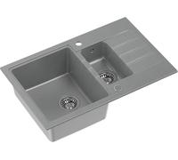 QUADRON Evier double bassin Evier de cuisine | Taille 78 x 50 x 20 cm, Gris et Acier | PETER 156 Granit Evier en granit | Evier double bassin Cuisine | Élément bas à partir de : 60 cm