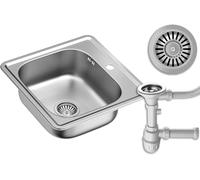 QUADRON Evier en acier inoxydable moderne | Taille 48 x 48 x 16 cm Couleur: Argent | JOE bassin simple | Evier de cuisine 1 bac | Ecoulement inclus | Evier adapté aux armoires de 45 cm et plus