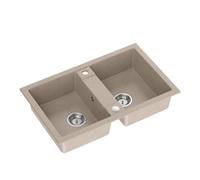 QUADRON Evier en Granit Cuisine | Dimensions : 78 x 48 x 17,5 cm, Couleur : Beige | DENZEL 120 Evier de Cuisine Evier Monocuve, Evier 2 Bacs Cuisine, Evier 2 Bacs avec siphon manuel