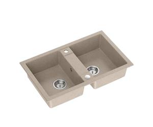 QUADRON Evier en Granit Cuisine | Dimensions : 78 x 48 x 17,5 cm, Couleur : Beige | DENZEL 120 Evier de Cuisine Evier Monocuve, Evier 2 Bacs Cuisine, Evier 2 Bacs avec siphon manuel