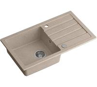 QUADRON Evier en Granit Monocuve | Taille 77 x 44 x 17,5, Couleur : Beige | JERRY 111 Evier simple de Cuisine | Evier en Granit | avec siphon manuel et égouttoir