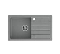 QUADRON Evier en Granit Monocuve | Taille 77 x 44 x 17,5, Couleur : Gris | JERRY 111 Evier de Cuisine Monocuve | Evier en Granit | avec siphon manuel et égouttoir