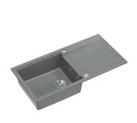 QUADRON Evier Gris et Acier | Taille 100 x 50 x 21 cm | Granit Evier en granit EVAN 146 XL Evier simple de cuisine | avec siphon manuel et égouttoir | 1 bassin évier encastré