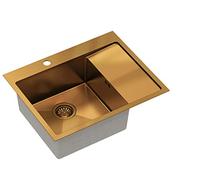 QUADRON Evier inox monocuve | Taille 62 x 48 x 20 cm Couleur : cuivre Pvd | RUSSEL 116 Evier simple de cuisine avec chambre en acier Evier en acier inoxydable | avec siphon