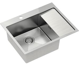 QUADRON Evier inox | Taille 62 x 48 x 20 cm Couleur : Acier | Evier monocuve RUSSEL 116 Evier individuel de cuisine avec chambre en acier Evier en acier inoxydable | avec siphon et bouchon vissé