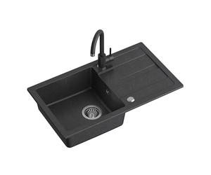 QUADRON GO MAX Evier de cuisine en granit | Dimensions : 77 x 44 x 17,6 cm Noir | Evier encastrable avec robinet