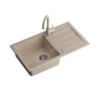 QUADRON GO MAX évier en granit de cuisine | Dimensions : 77 x 44 x 17,6 cm | Beige | Évier encastrable avec robinet