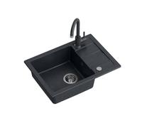 Quadron GO Smart évier de cuisine en granit | Dimensions : 62 x 44 x 17,5 cm Noir | Évier encastrable avec robinet