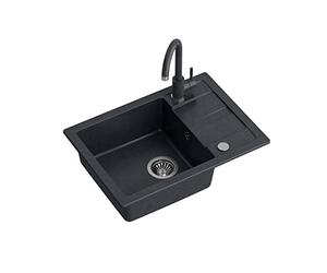Quadron GO Smart Evier de cuisine en granit | Dimensions : 62 x 44 x 17,5 cm Noir | Evier encastrable avec robinet