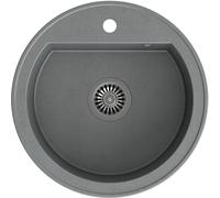QUADRON Evier rond cuisine | Taille 51 x 51 x 18 cm, Diamètre Ø 43, Gris et Acier | JOHNNY 210 Granit Evier en granit | Evier encastré avec trou pour robinet | Evier monocuve cuisine
