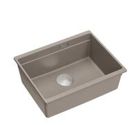 QUADRON Moderne Évier LOGAN 100 en GraniteQ, couleur: Soft Taupe, 59,5 x 45,1 x 21,5 cm, évier 1 bac, évier sous plan avec siphon manuel, acier inoxydable, évier de cuisine en granit
