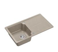 QUADRON NEAL 111 Évier en granit pour cuisine, dimensions : 86 x 50 x 20,5 cm, beige, évier de cuisine à cuve unique, ensemble : évier en granit + siphon manuel + cache